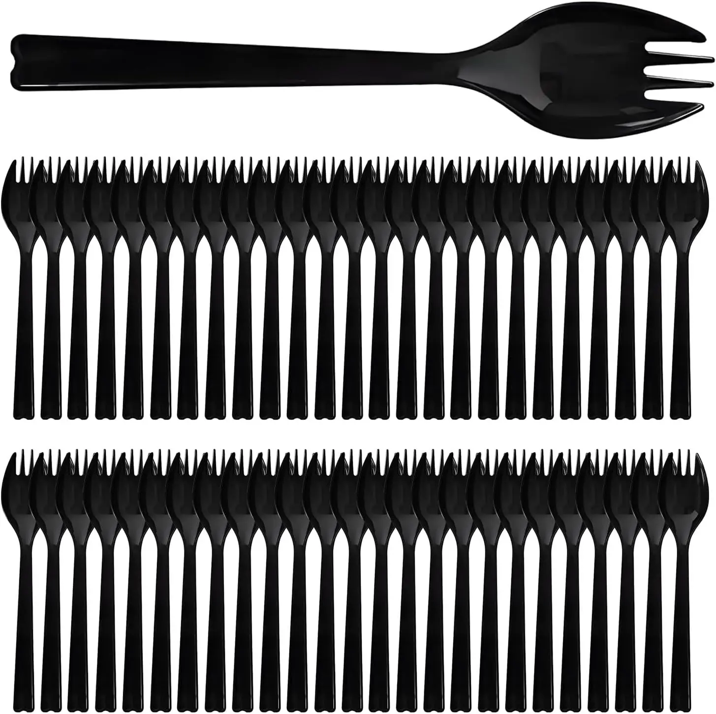 50 Pack Long Handle Plastic Sporks, 6.3Inch 2 in 1 Utensils, Large Heavy Duty Disposable Fork Spoon for Restaurants, Appetizer, Catering, Tastings, Desserts & Parties