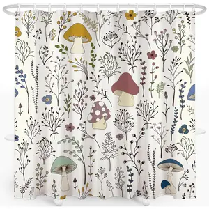 Mushroom Shower Curtain, Cute & Funky Waterproof Polyester Fabric Shower Curtain Set with 12 Hooks Bathroom Decor, 72x72 Inches
