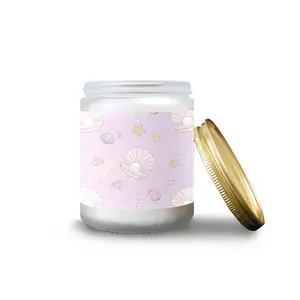 Mermaid Tail Skin Seashell Starfish Pink Frosted Glass Candle Cup - Large Size