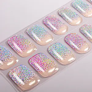 20tips Shiny Half-Cured Gel Nail Strips, Nail Art Stickers, Self-Adhesive Nail Kit with UV Lamp Requirement, Easy Application for DIY Nail Art for Women and Girls