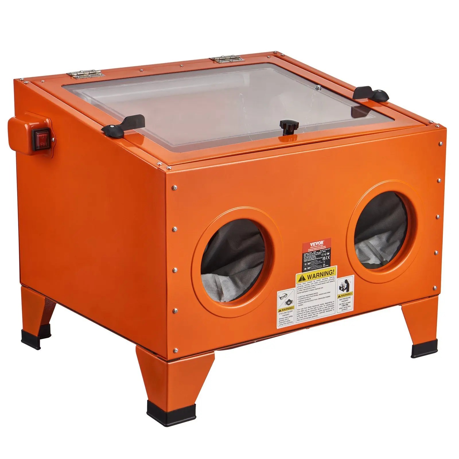 VEVOR 25 Gallon Sandblasting Cabinet, 40-120PSI Portable Benchtop Sand Blasting Cabinet, Heavy Duty Steel Sand Blaster with Blasting Gun & 4 Ceramic Nozzles for Paint, Stain, Rust Removal