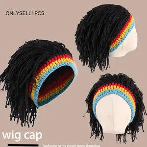 Halloween Rasta Wildman Yarn Wig Hat, Funny Costume Knit Cap, Braided Hair Accessory, Perfect for Photoshoots, Unique Style