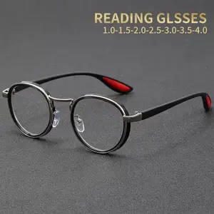 New High-end Western Classic Retro Unisex Punk Style  1.0 to  4.0 Reading Glasses - Full Rim Round Frame, Suitable for Computer, Phone, Dritage Glasses