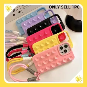 Silicone Suction Cup Case with Lanyard Phone Charm Tali Gantungan - Softcase/ Casing HP for iPhone 11 12 13 14 15 16 17 PRO PROMAX PLUS