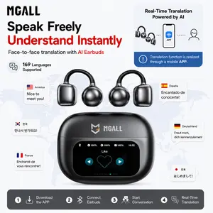 MGALL C02 Clip-On Wireless Translation Headphones with LCD Full-Color Touchscreen, Bluetooth 6.0 Fast & Stable Low-Power Connection, Support 169-Language Translation via Mobile App, Audio Earbuds for Music & Calls, Compatible with Android & iOS