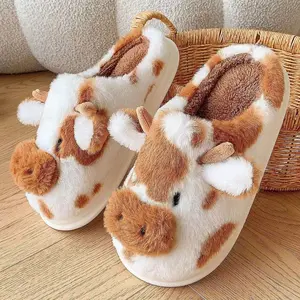 Women's Slipper Slip On Women's Fuzzy Cow Cotton Slippers Portable Animal Slippers For Indoor Outdoor Warmth Lovely In Winter