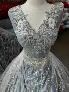 Elegant Formal Beaded Lace Fabric, Embroidered on 100% Polyester Net Mesh - Lace USA GD-12010, Elegant Formal Lace