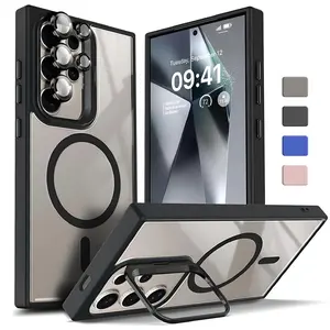 JODIUKIU for Samsung Galaxy S26 Ultra Plus S25 S24 S23 Ultra Case, Bracket Camera Lens Protector with Built-in Kickstand, Magnetic Magsafe Compatible, Shockproof Drop Protection Clear Cover