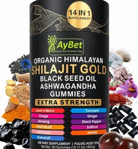 Organic Himalayan Shilajit Gold Gummies for Men and Women, Black Seed Oil, Ashwagandha, Ginseng, Turmeric, Gokshura, Lion's Mane, Lab Tested, No Sugar Added, Halal, 90Gummy