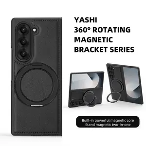 Luxury PU Leather Phone Case Protector for Samsung Galaxy Z Fold7/6/5/4/3, Wireless Charging Support, 360° Rotating Stand, Anti-Slip Design, Accessories, Casing