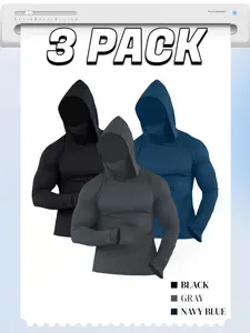 3 Pack Men's Hooded Balaclava Long Sleeve Shirt with Thumb Holes, Quick Dry Sun Protection Compression Base Layer, Breathable Tactical Hoodie for Cycling, Fishing, Hiking, Workout #springsaledeals2026 #summeroutfits #tiktokshopmademebuyit #menoutdoor