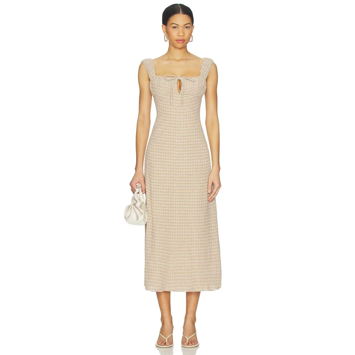 Stone Cold Fox x REVOLVE Leni Midi Dress in Taupe Gingham