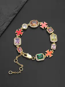 Iced Chics Cross Oil Color Zircon Hand Chain, Geometric Design Hip Hop Bracelet, Birthday Gift, Party Accessory, Unisex, All Seasons