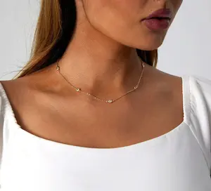 Viromy Gold Diamond Necklaces for Women Dainty 14K Gold Plated CZ Simple Station Choker Necklaces for Women Trendy for Girls