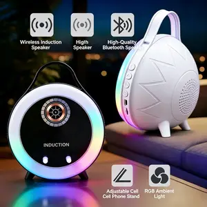 Tekgo Wireless Bluetooth speaker with sensor, 5-in-1 phone stand, emergency charging, portable power bank and tablet stand, with colored ambient light, freeing up your hands, suitable as a gift for friends and family.