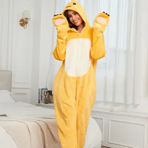 Cartoon Dragon Zipper Hoodie Pajama, Hooded One-Piece Flannel Homewear