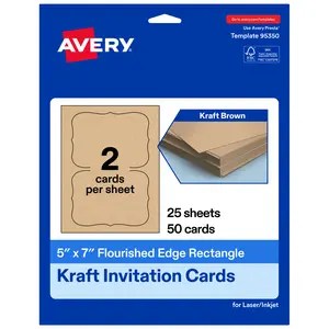 Avery Kraft Brown Invitation Cards, 5" x 7" Rectangle Flourished Edge