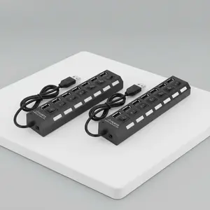 7-Port USB 2.0 HUB Duo Bundle, 2 Black ABS HUBs with Independent Switches, Type-A Output, 5V USB Charging for Laptop and Desktop, Usb Port Gadget