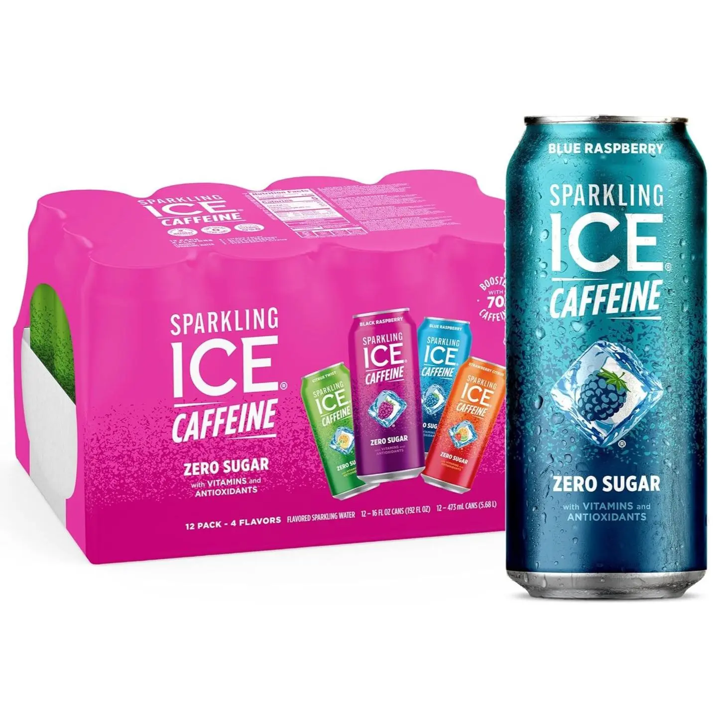 (12 Pack) Sparkling Ice Caffeine Variety Sparkling Water with Antioxidants, 16oz