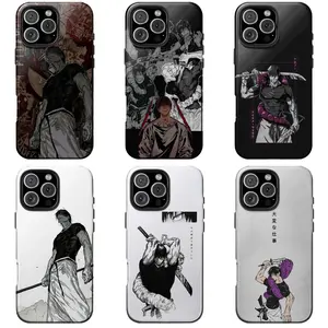 Anime Character Dark Sorcerer Hunter Manga Phone Case, Protective Shockproof Shell, Urban Streetwear Manga Art Accessory, Minimalist Black and White Phone Skin, Rugged Hero Tech Accessory