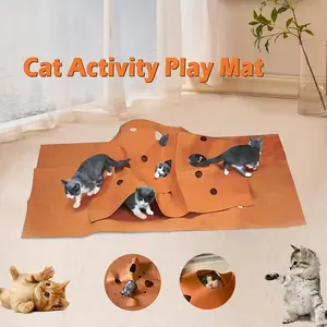 Cat Activity Play Mat with Tunnel & Scratching Posts, Plush All-Season Cat Toy, Indoor Play, Agility Training, Claw Care, Durable Pet Mat, Kittens & Cats