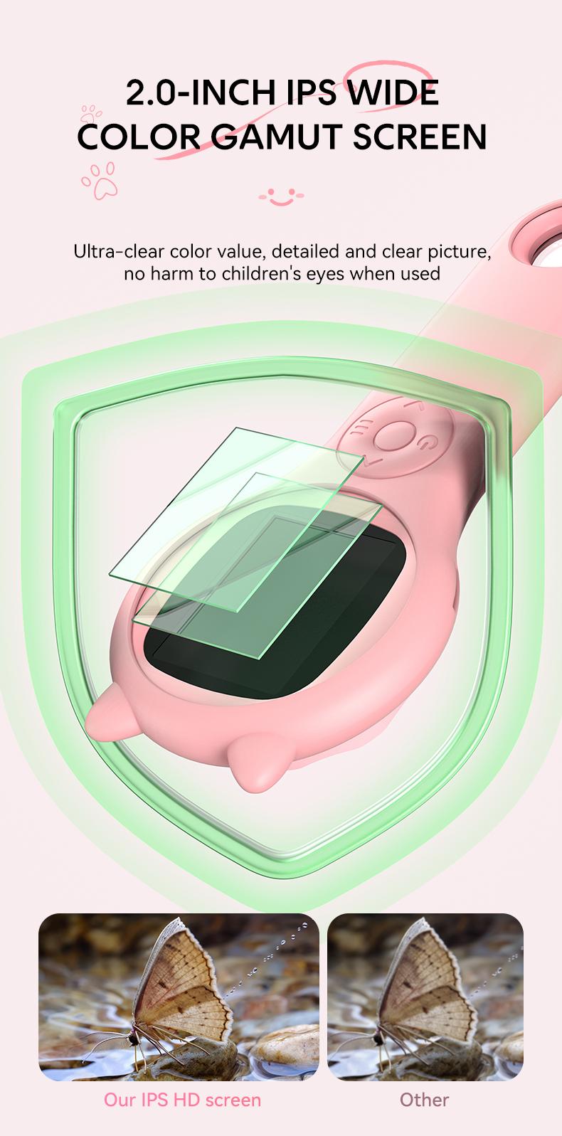 Cat Ear Kids Handheld Microscope, 500X Zoom 2MP HD IPS Screen Portable Digital Microscope with 8 LED, Educational Science Toy for Kids