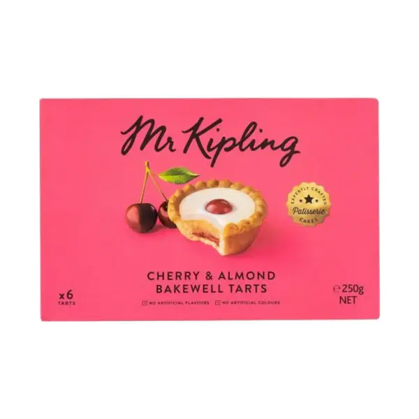 Mr Kipling Cherry Bakewells 6 Almond Sponge, Icing, Raspberry flavoured Plum jam, topped with a Cherry.