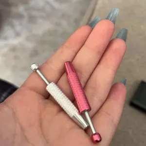 Piercing Ball Grabber Tool 2 Pcs , Mini Grabber Pen Stainless Steel 4 Prongs Claw Tweezers Piercing Ball Holder Jeweler Pick up Tool Small Parts Pickup Grabber for Jewelry Craft(Pink, Silver)`