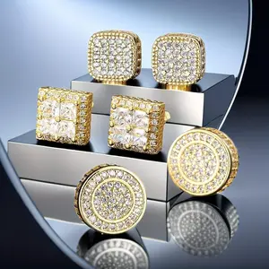 3pairs/sets Fashion Men's Hip Hop  Zircon Decor Stud Earrings iced out Earrings Hip Hop jewelry