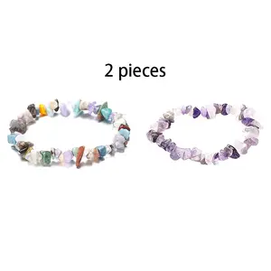 2 Natural Irregular Crystal Gem Bracelet Kits, Colorful Crystal Gem Stretch Rope Bracelet, 2 Different Natural Crystal Bracelets, Ladies Crystal Fragment Bracelet