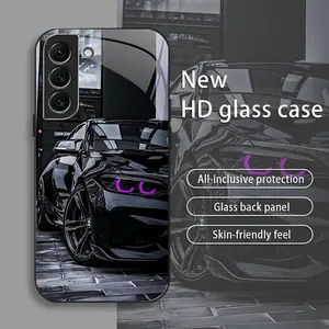 Black Racing drop-resistant glass phone case suitable for [Galaxy S22 5g] protective film full cover protective glass back panel skin-friendly feel 995