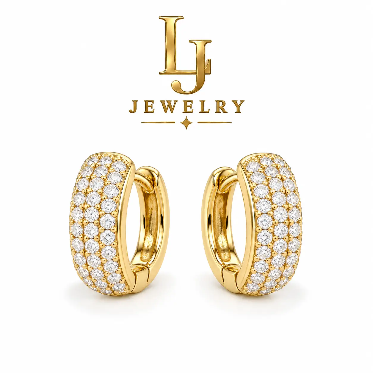Gold Color Huggie Earrings with Sparkling Stones for Women's Elegant Accessory