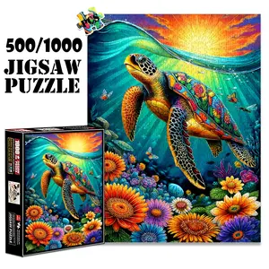 1pc 1000 piece adult puzzle 70x50cm Colorful Sea - Turtle with Floral Shell in an Underwater Scene500 pieces paper jigsaw puzzle suitable for DIY creative games for adults and families, birthday an