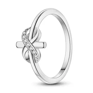 LAZA 925 Silver Plated Infinity Cross Ring - Exquisite Religious Promise Ring with Cubic Zirconia, Christian Jewelry, Best Gift for Girls and Women