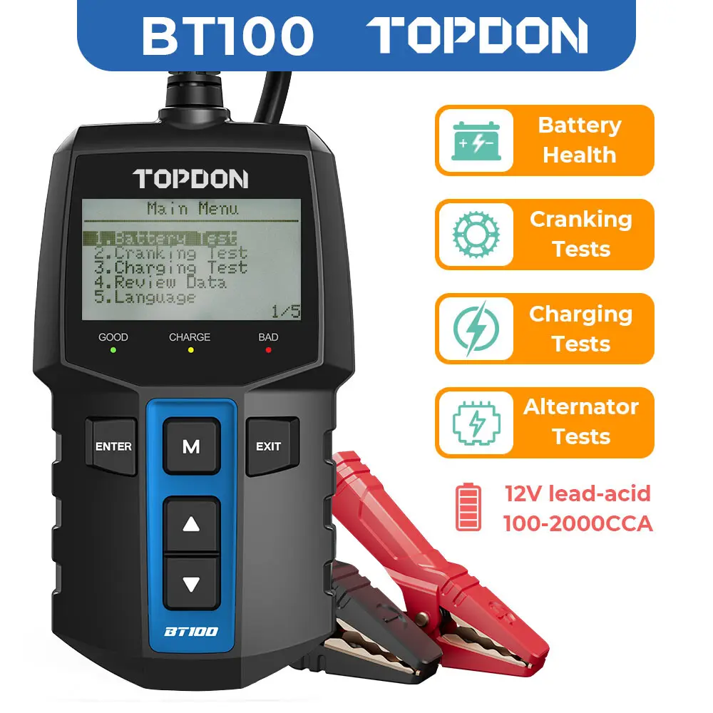 TOPDON BT100 Car Battery Tester 12V Load Tester 100-2000CCA Auto Alternator  Australia jump pack Truck Vehicle