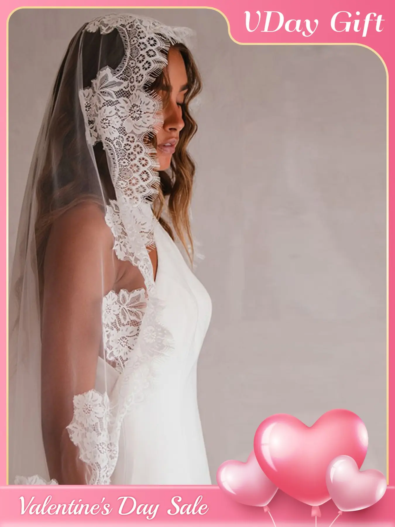 Long Cathedral Wedding Veil with Delicate Lace Bridal Accessories for Women Mantilla Veil