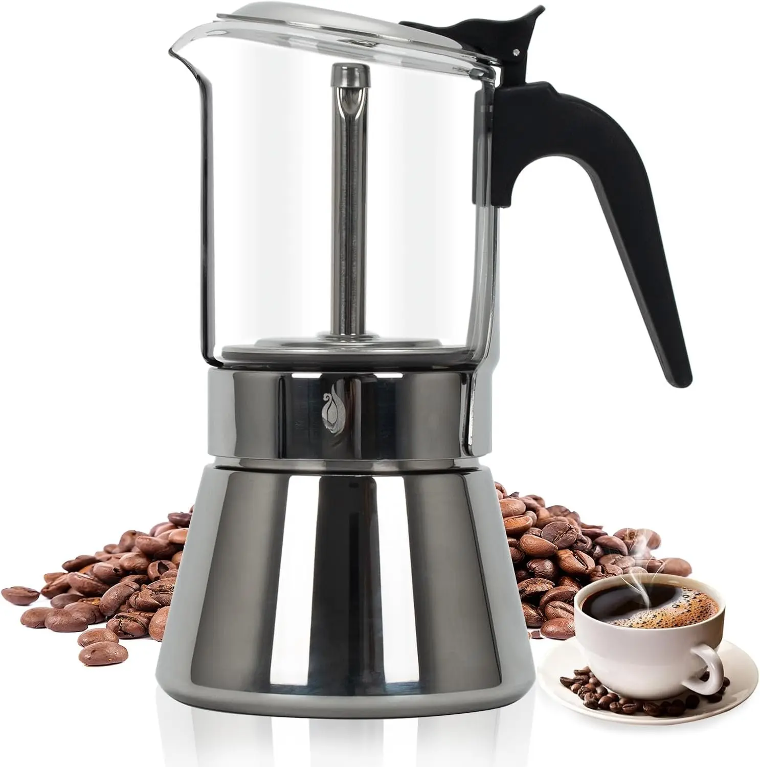 Stovetop Espresso Maker, 6Cup 240ml Classic Moka Pot,  Glass-top & Stainless Steel Coffee Maker Mocha Pot, Greca De Cafe, Cuban and Italian Coffee Maker for Cafetera Cubana