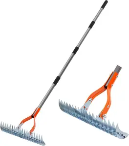 Walensee Thatch Rake for Lawn, 15-Inch Dethatcher Rake with Adjustable Sectional Handle, Heavy Duty Steel Lawn Rake for Removing Dead Grass, Efficient Grass Dethatching Tool for Yard and Garden