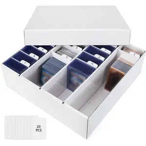 Trading Card Storage Box, 4 Row 3200 Count Collector Cards Box with Divider, White Corrugated Cardboard Compatible with Top Loader Organizer Sorting Tray Box for Sports Cards, MTG, TCG Cards (1-Pack)