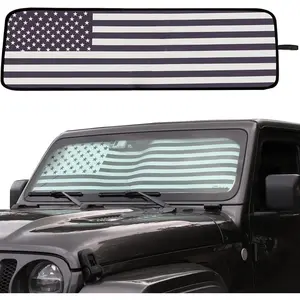 for Jeep JL Windshield Sunshade Window Sun Shade Foldable Sun Visor for Jeep Wrangler JL JLU 2018-2025, for Jeep Gladiator JT 2020-2025 JL (with USA Flag Pattern, 53" X 17")