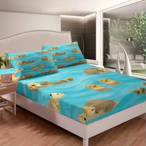 Feelyou Cute Otter Pattern Bed Sheets Set - Kawaii Zoo Animal Luxury Fitted Sheet, Decorative Bedsheet Sets, Microfiber Twin Size Bedding for Room Decor