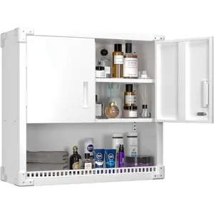 NEW Metal Wall Storage Cabinet with Locking Door and 1 Shelf 1 Opened Drawer, Wall-Mounted Storage Cabinet for Garage, Kitchen, Warehouse, Office, White, Assembly Required