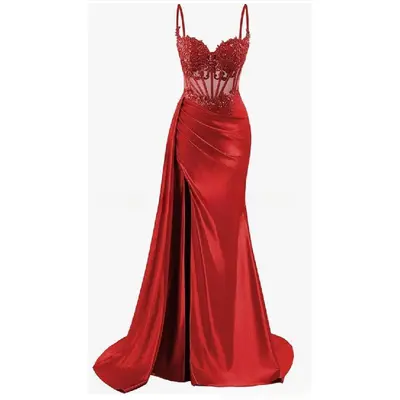 macy's red prom dress L (12-14) Like new Red Beaded Red mermaid prom