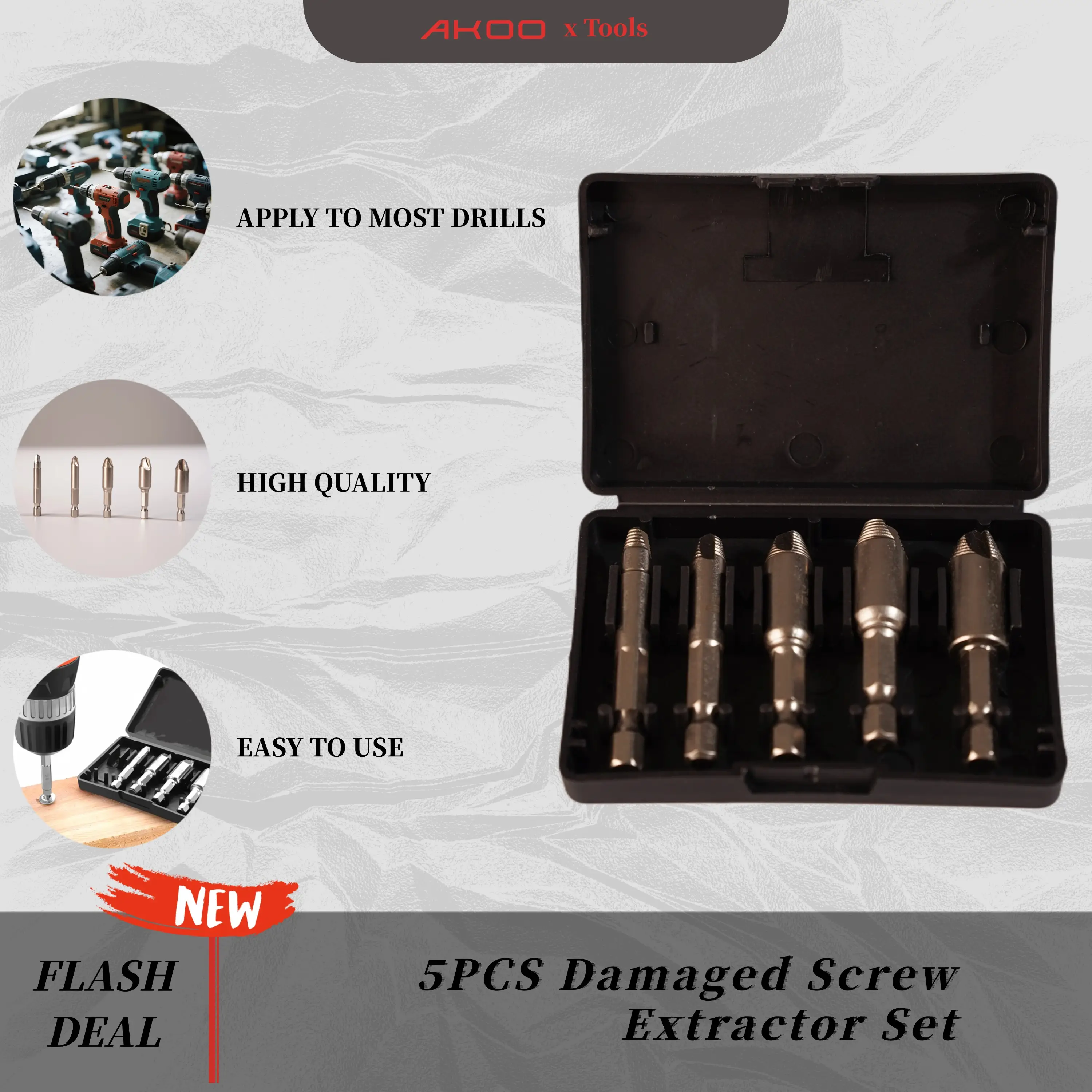 Heavy Duty Screw Remover Extractor Set Drill Driver Tool Screws Broken 5 Pcs
