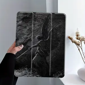 Dark Angel Sword Gothic Art Design iPad Case, Transparent Acrylic Hard Back Panel With Pencil Slot，Suitable for All models of ipad. Scratch-resistant Ultra-thin Protective Case, Shock-resistant Full Cover Suitable for Offices Schools and Homes