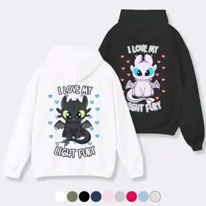 I Love My LightFury and I Love My NightFury Matching Toothless Lightfury Couple Graphic Hoodie Casual Streetwear Fleece Fabric Pullover Hooded Sweatshirt Trendy Tops for Women for Men Perfect Valentine’s & Anniversary Gift