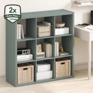 CUBICLE Book Shelf, 9-Cube Thick Frame Bookshelf, Reversible Bookcase with Open Back, 14.6 x 43.8 x 43.8, for Living Room, Bedroom, Home Office, Sage Green
