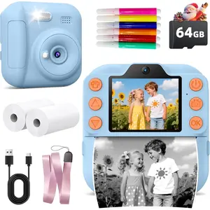 Kids Instant Print Portable Digital Camera Toddler Toy with 64GB SD Card Christmas Birthday Gifts for 3-12 Year Old Girls Boys Pink/Blue