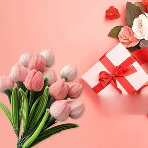 Valentine's Day Gift for Mom and Women, 400pcs 4-Color Fuzzy Stems, DIY Art Supplies, Coarse Fleece Strips, Adult Decoration