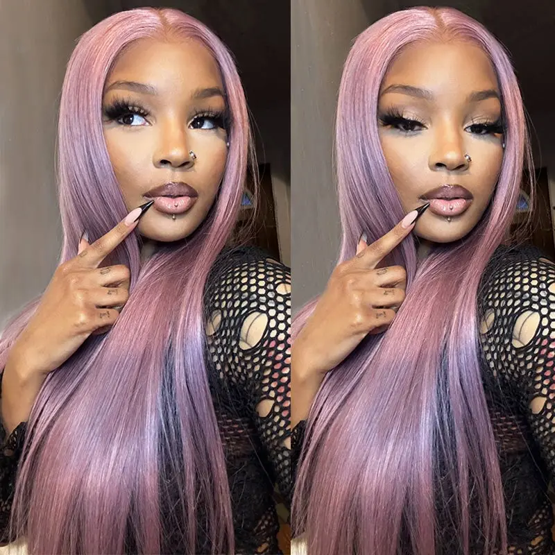 Megalook Female 13x6 Glueless Human Hair Lace Front Wig, Lavender Purple Silky Straight, Breathable Healthier Material, Elegant Ombre Drawstring Wig, 320°F Heat Resistant